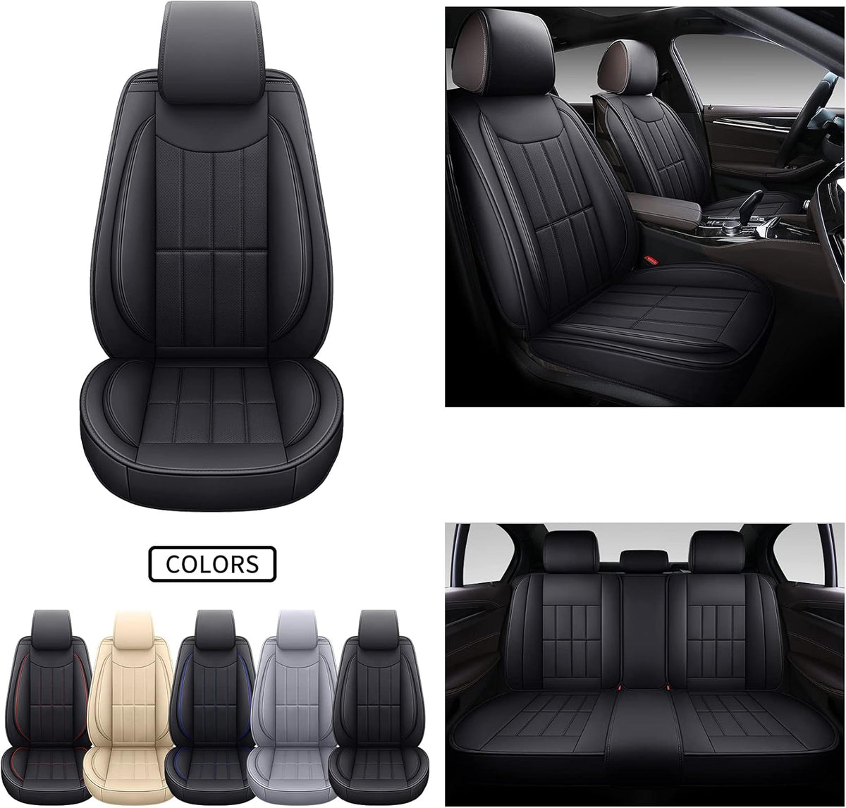 Leather Car Seat Covers Universal Fit Full Set Gray Q28312