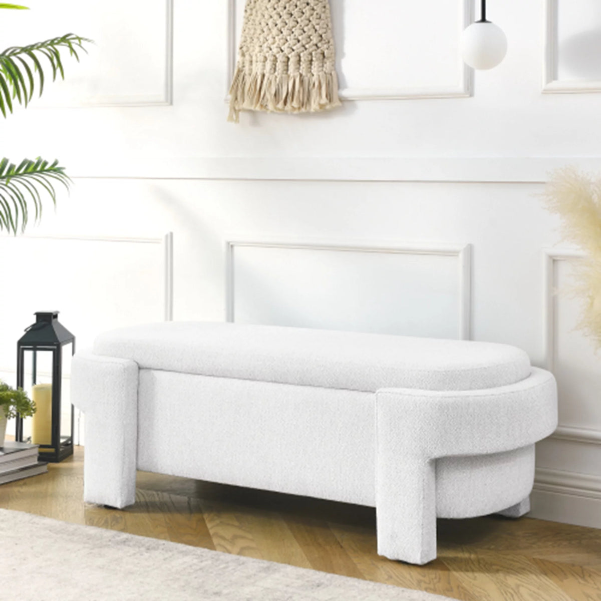 51" Chenille Upholstered Storage Ottoman Bench A171356