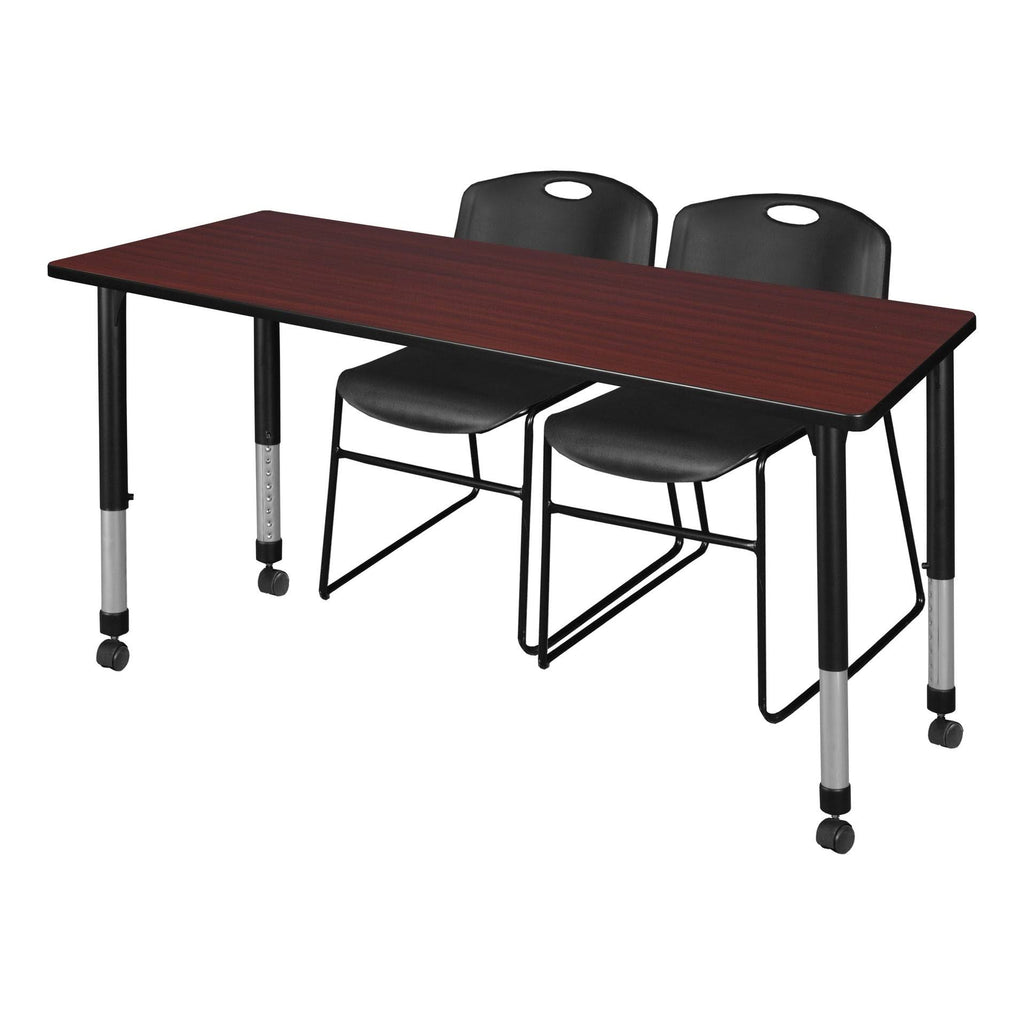 Mahogany Height Adjustable Mobile Classroom Table with 2 Stack Chairs L16131