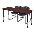 Mahogany Height Adjustable Mobile Classroom Table with 2 Stack Chairs L16131