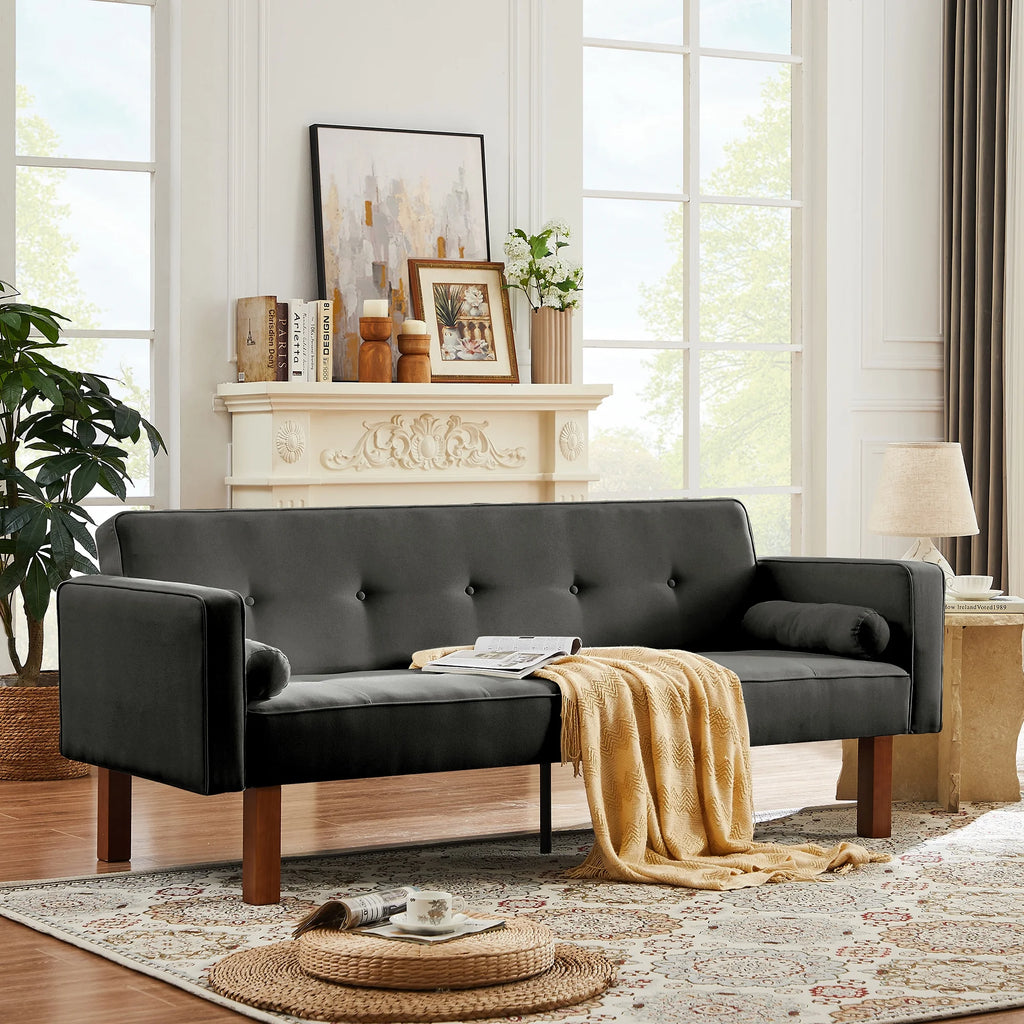 Grey Linen Futon Sofa Bed S9673