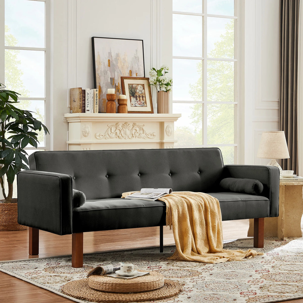 Grey Linen Futon Sofa Bed S9673