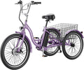 24" Electric Tricycle, 36V 10Ah 350W Lithium Battery, 7 Speed E-Trike T758