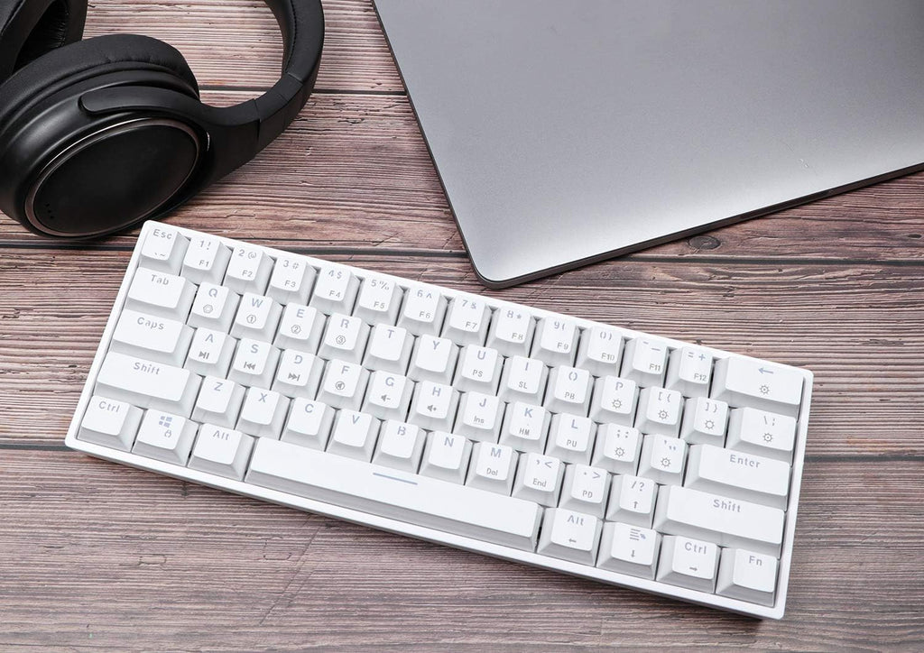 White 61 Keys Hot Swappable 60% Mechanical Keyboard with RGB Backlit Doubleshot ABS Keycaps J836