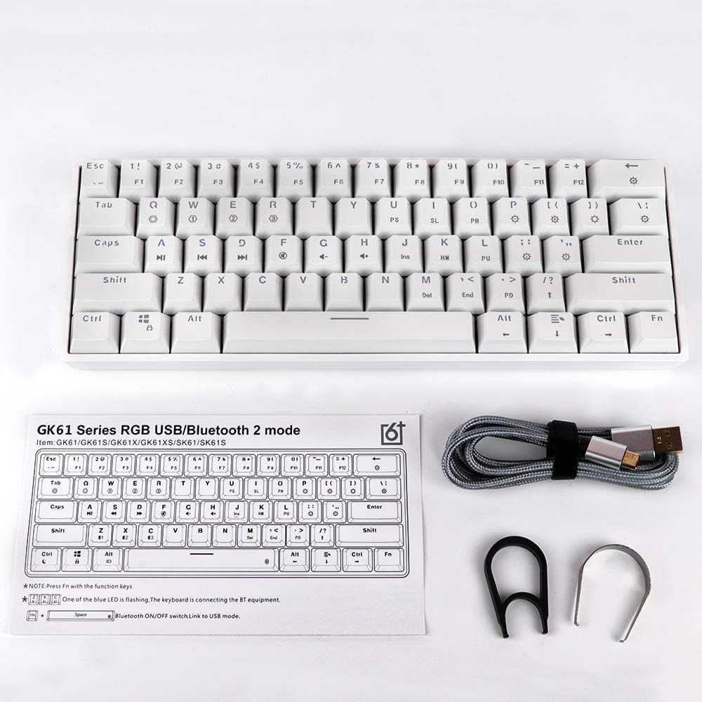 White 61 Keys Hot Swappable 60% Mechanical Keyboard with RGB Backlit Doubleshot ABS Keycaps J836