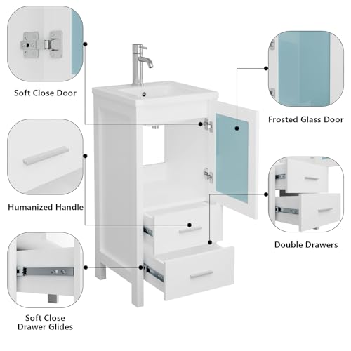 16" Single Sink Bathroom Vanity with Faucet and Drain (White) J112319