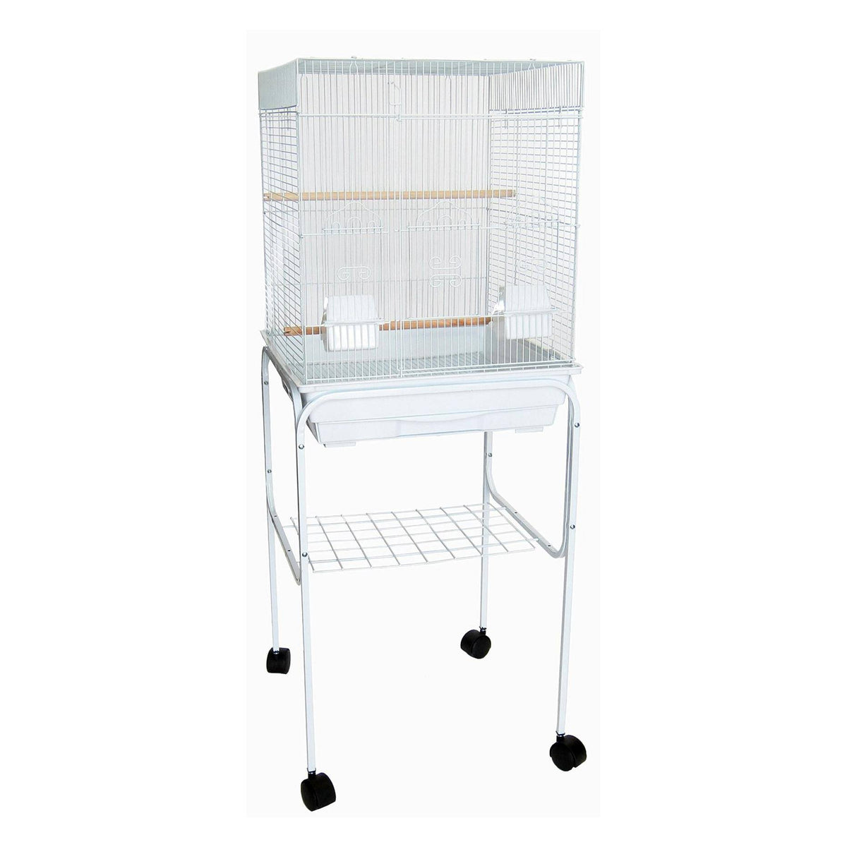 White Flat Top Bird Cage with Stand H20469