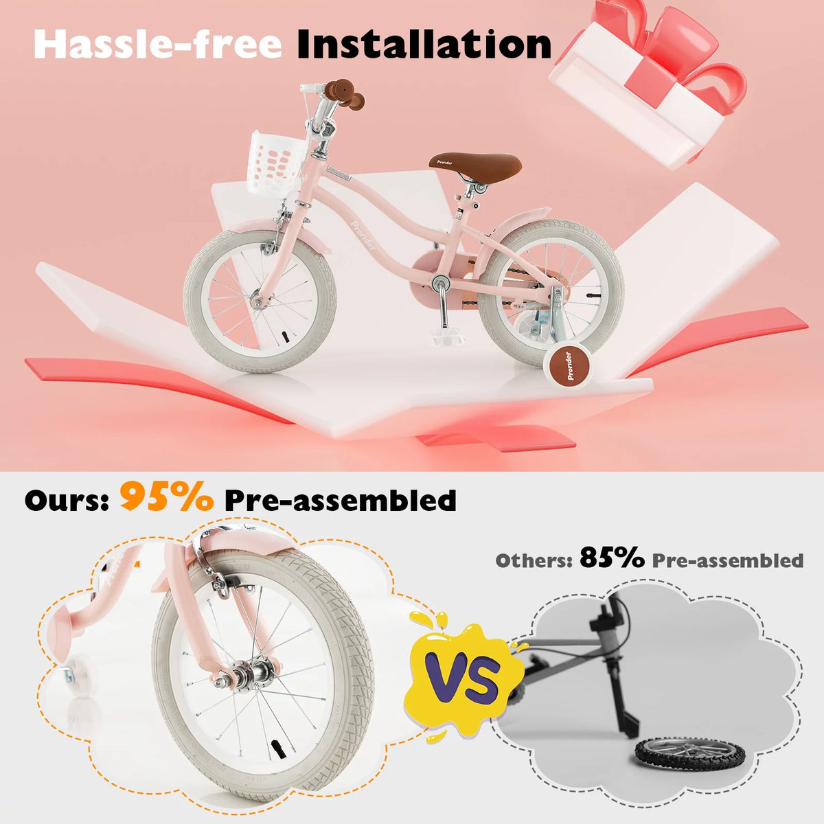 14'' Kids Bike with Training Wheels & Basket Pink Z297