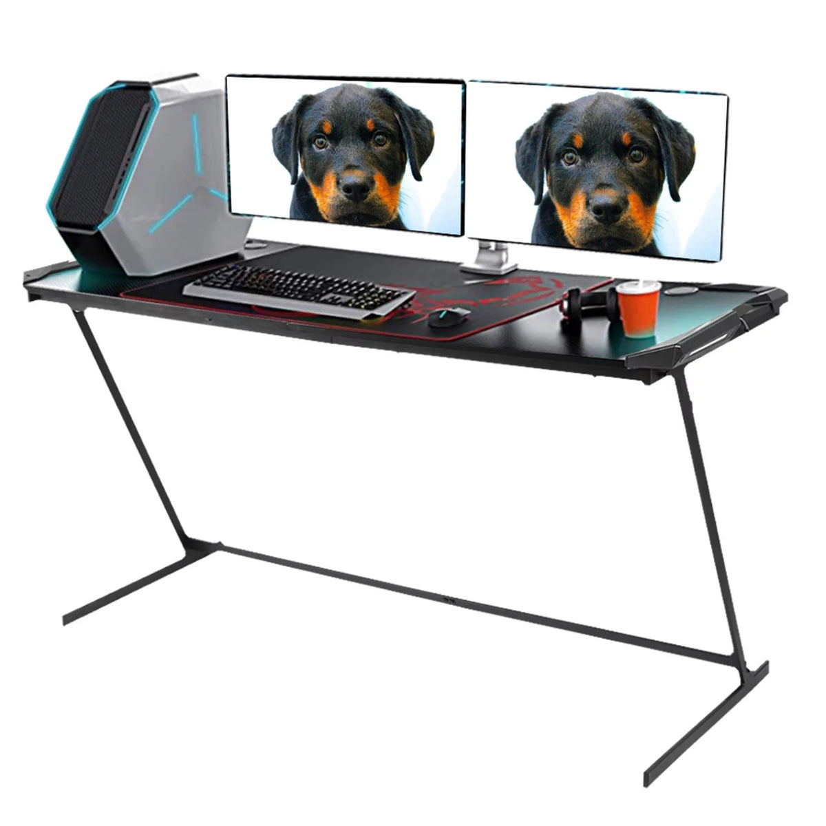 Black 59in Computer Desk Gaming Desk with LED Light V321