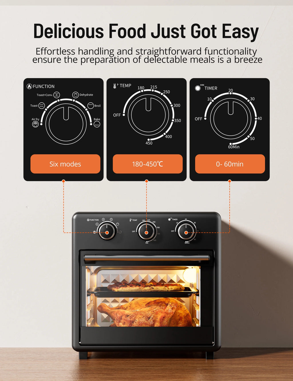 17QT Large Capacity 6-in-1 Air Fryer Toaster Oven T255162