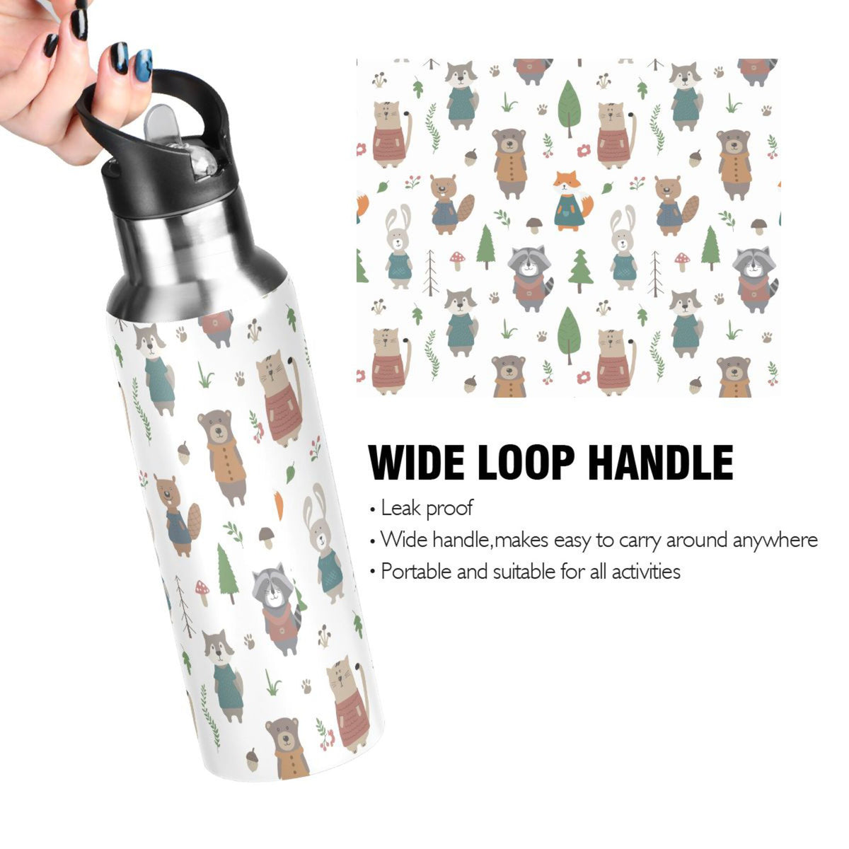 20 oz Insulated Stainless Steel Kids Water Bottle with Straw Lid P533206