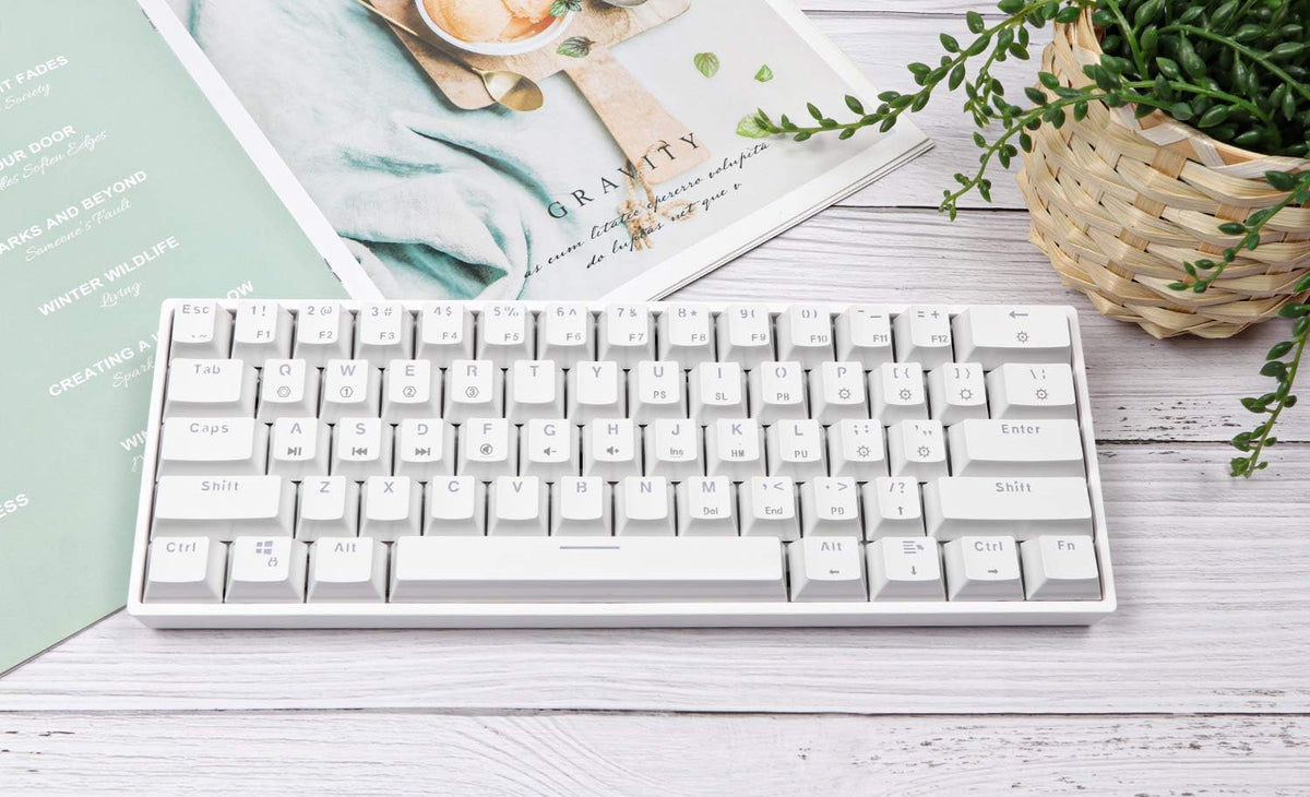 White 61 Keys Hot Swappable 60% Mechanical Keyboard with RGB Backlit Doubleshot ABS Keycaps J836