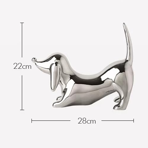 Ceramic Dachshund Dog Figurine 28x22cm Silver Y927253