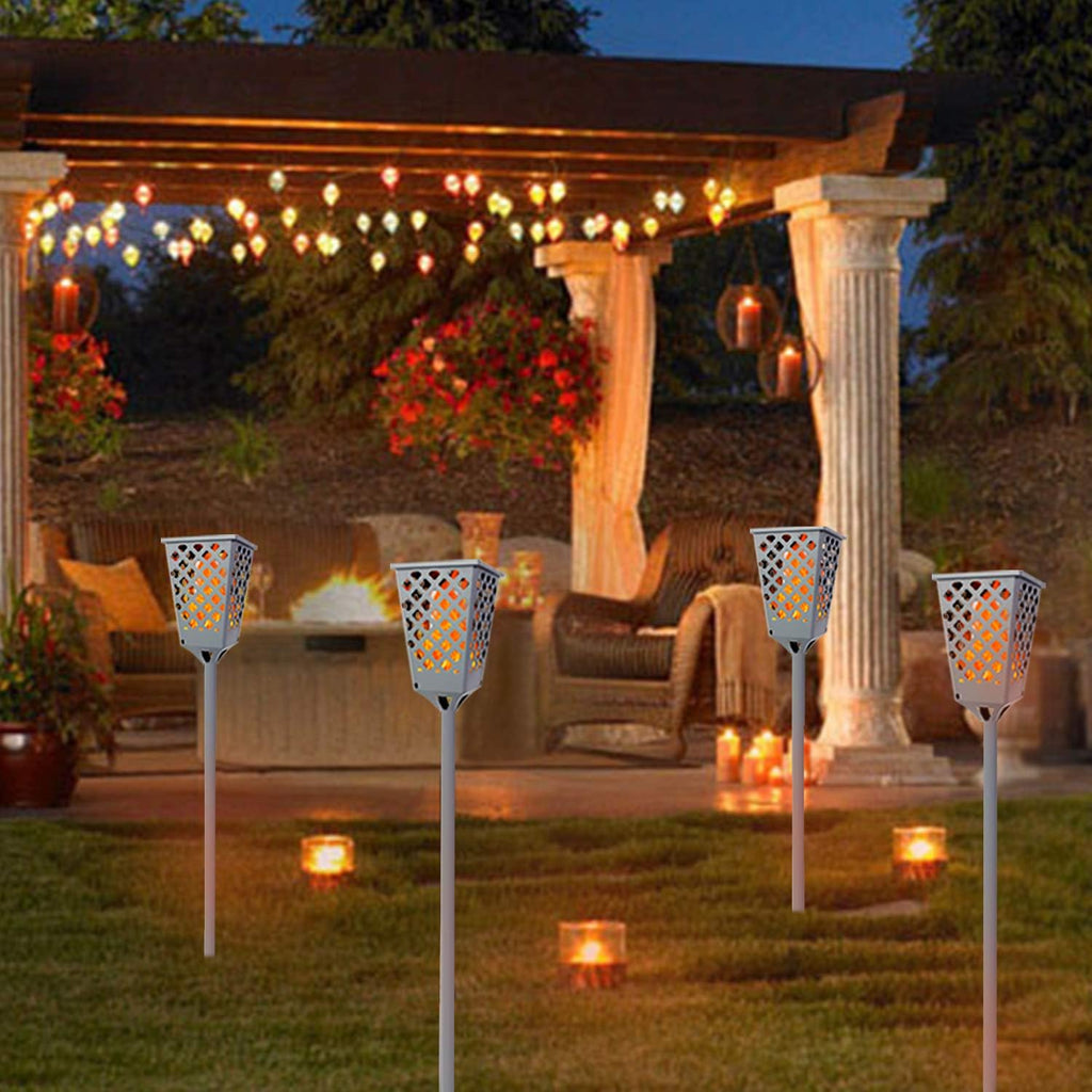 Solar Torch Lights with Flickering Flame, 96 LED Waterproof Grey Y36578