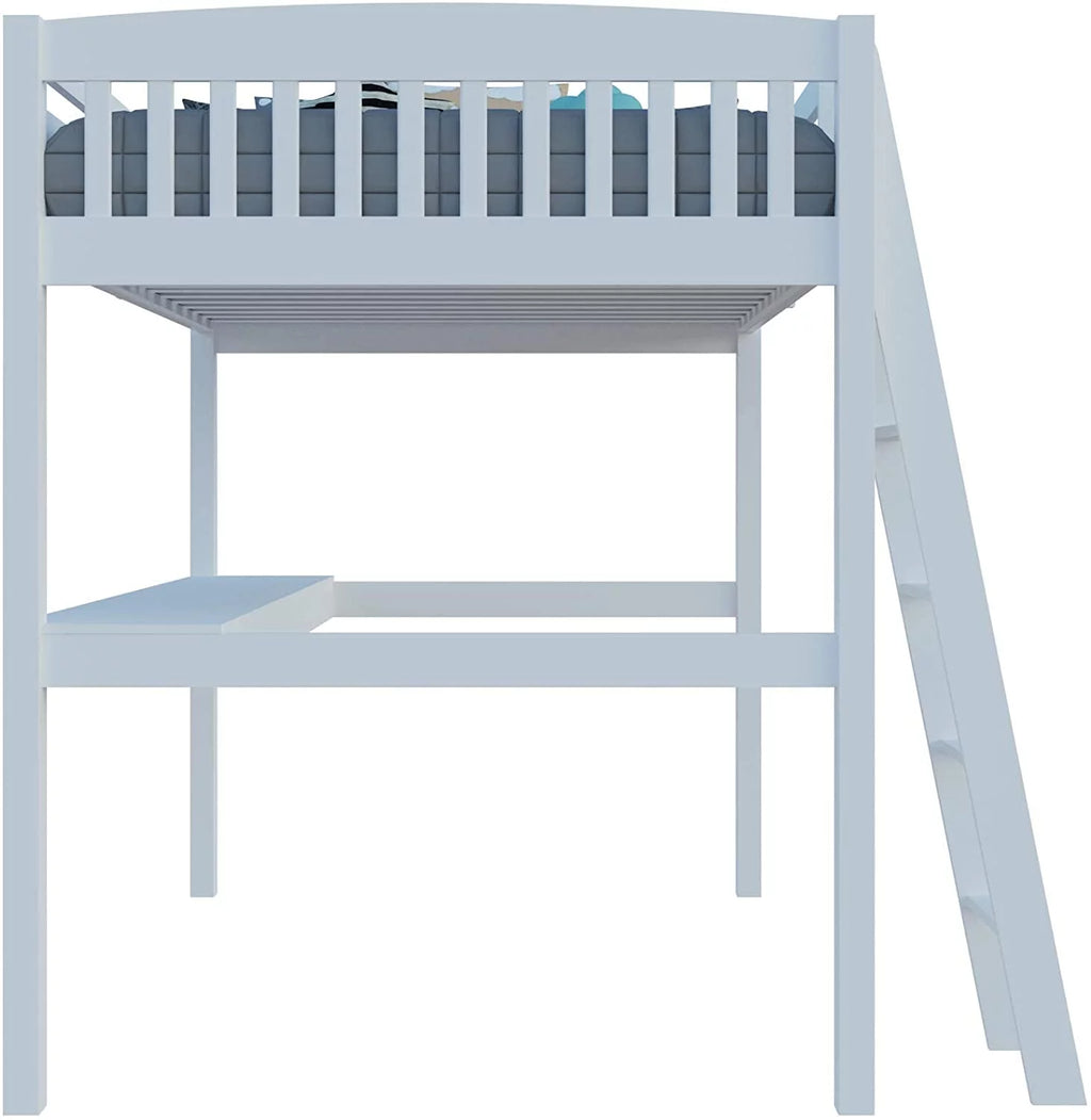 Solid Wood White Twin Size Loft Bed Frame with Desk & Stairs M9136