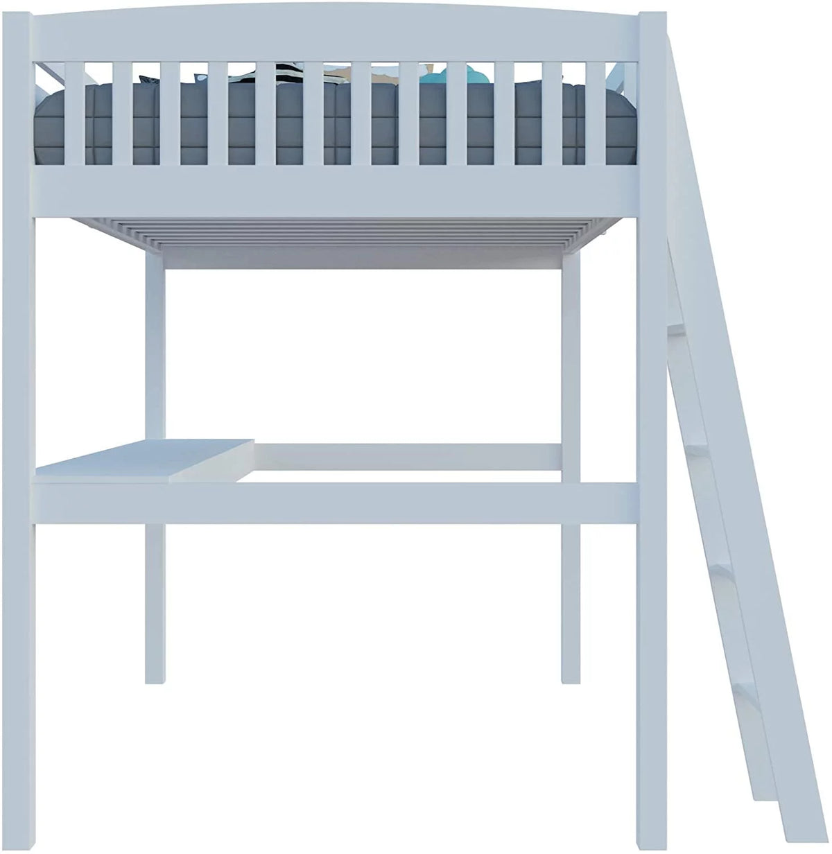 Solid Wood White Twin Size Loft Bed Frame with Desk & Stairs M9136