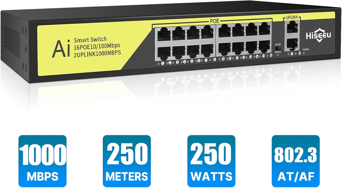 8 Port PoE Switch with 2 Ethernet Uplink Ports, 120 W, Metal Case W28223