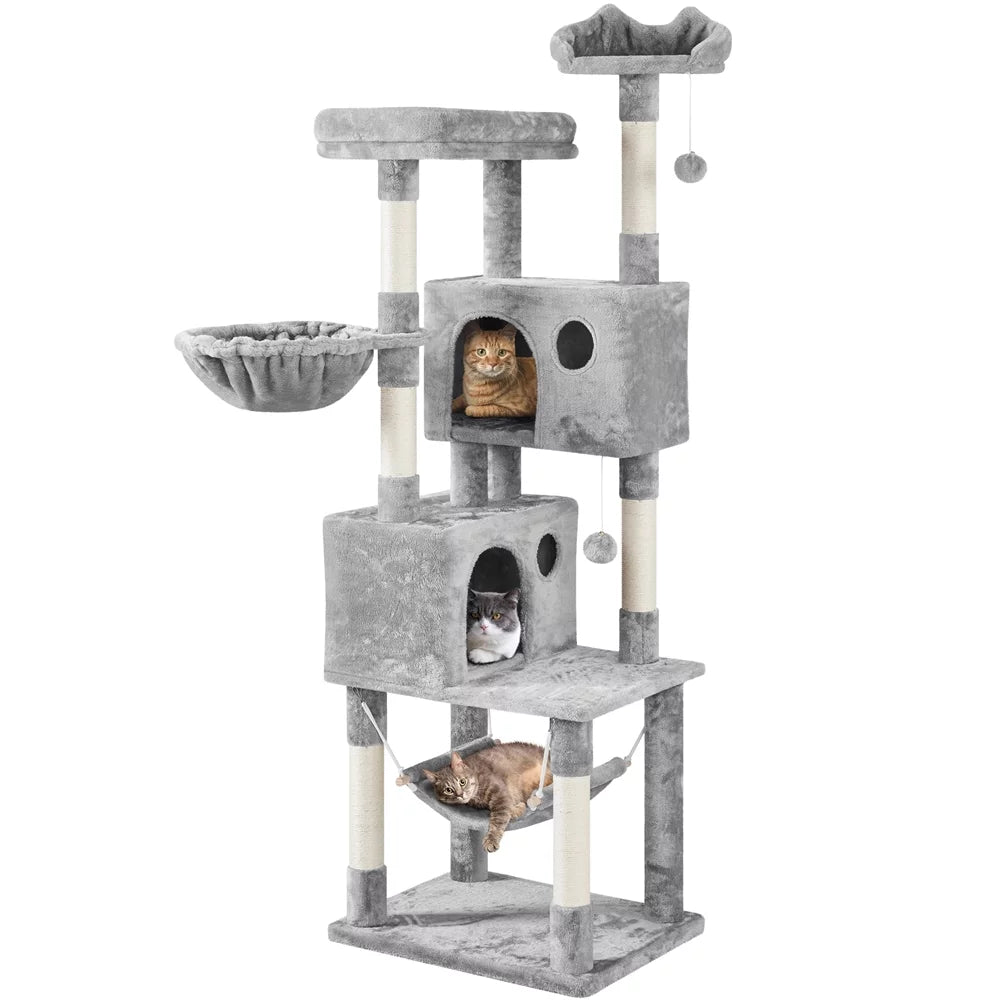 Light Gray Multilevel Cat Tree with 2 Condos O90947