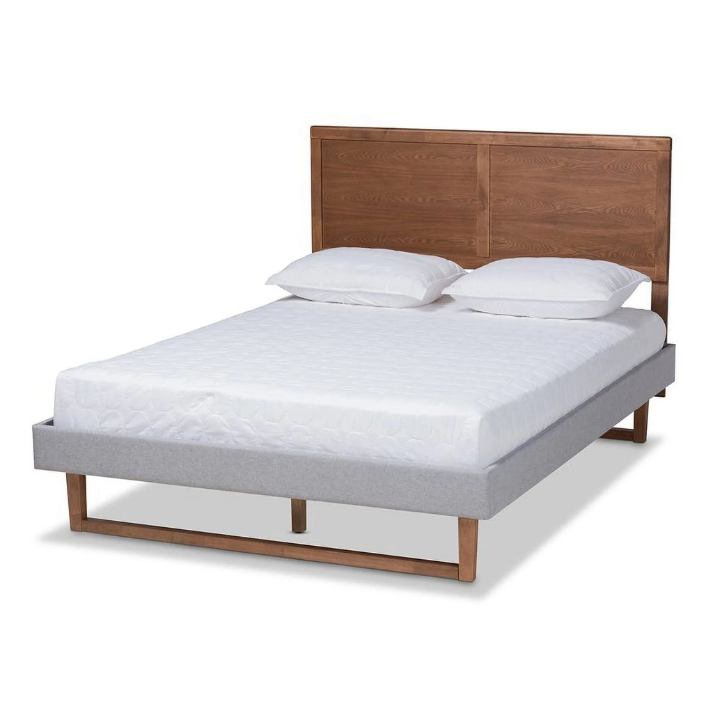 Queen Size Light Gray Upholstered Wood Platform Bed L985528