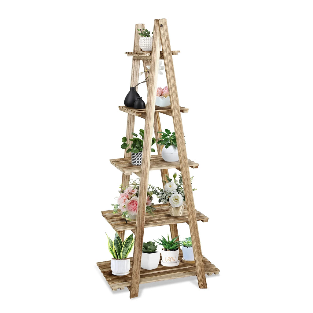 5-Tier Ladder Shelf Bookcase Storage Display Shelf Natural S37768