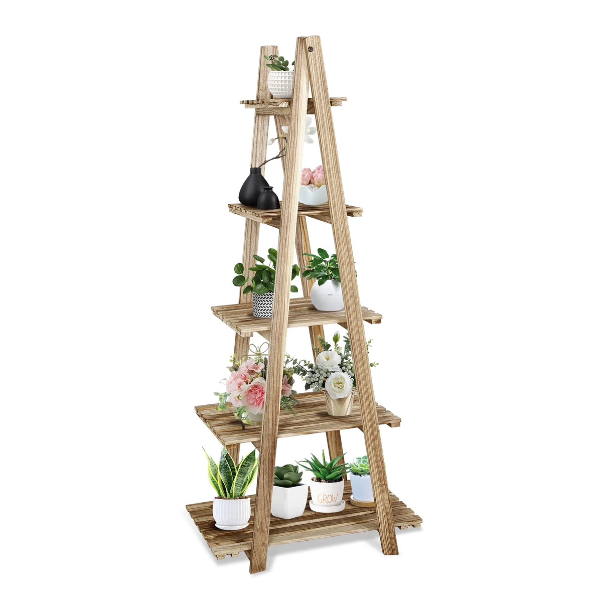 5-Tier Ladder Shelf Bookcase Storage Display Shelf Natural S37768