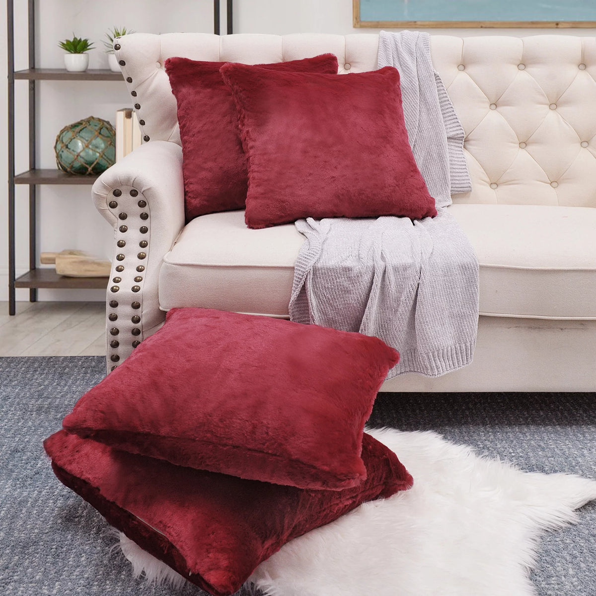 Faux Fur Throw Pillow Cover 4 Piece Set A888536