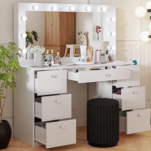 Black 7 Drawer Makeup Vanity Desk with Lights K50863