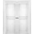 White Silk MDF Double Pocket Doors with Kit Rail Hardware T87588