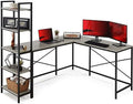 L-Shaped Corner Computer Desk with 5-Tier Bookshelves M6712