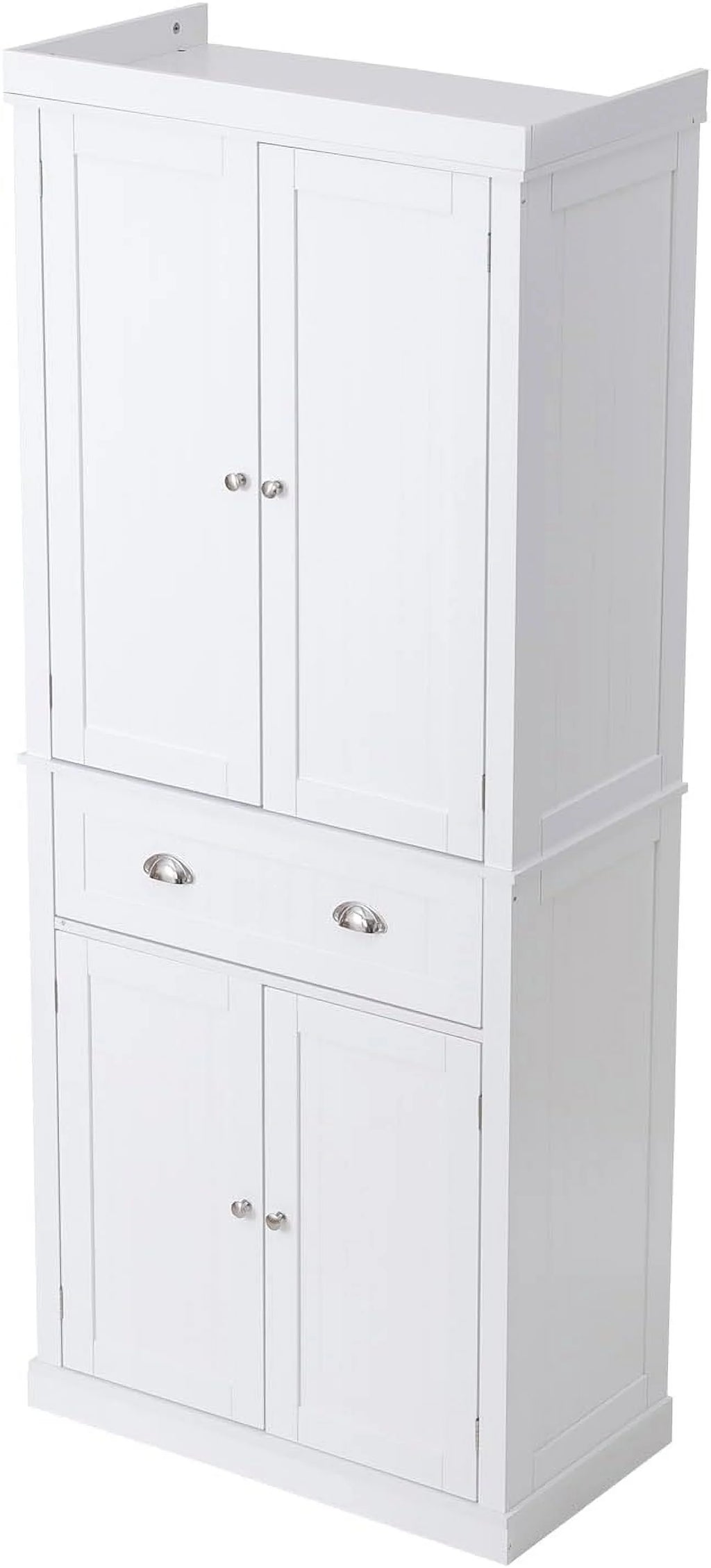 72" Pearl White Utility Cabinet with Doors Drawer and 3 Adjustable Shelves V3183