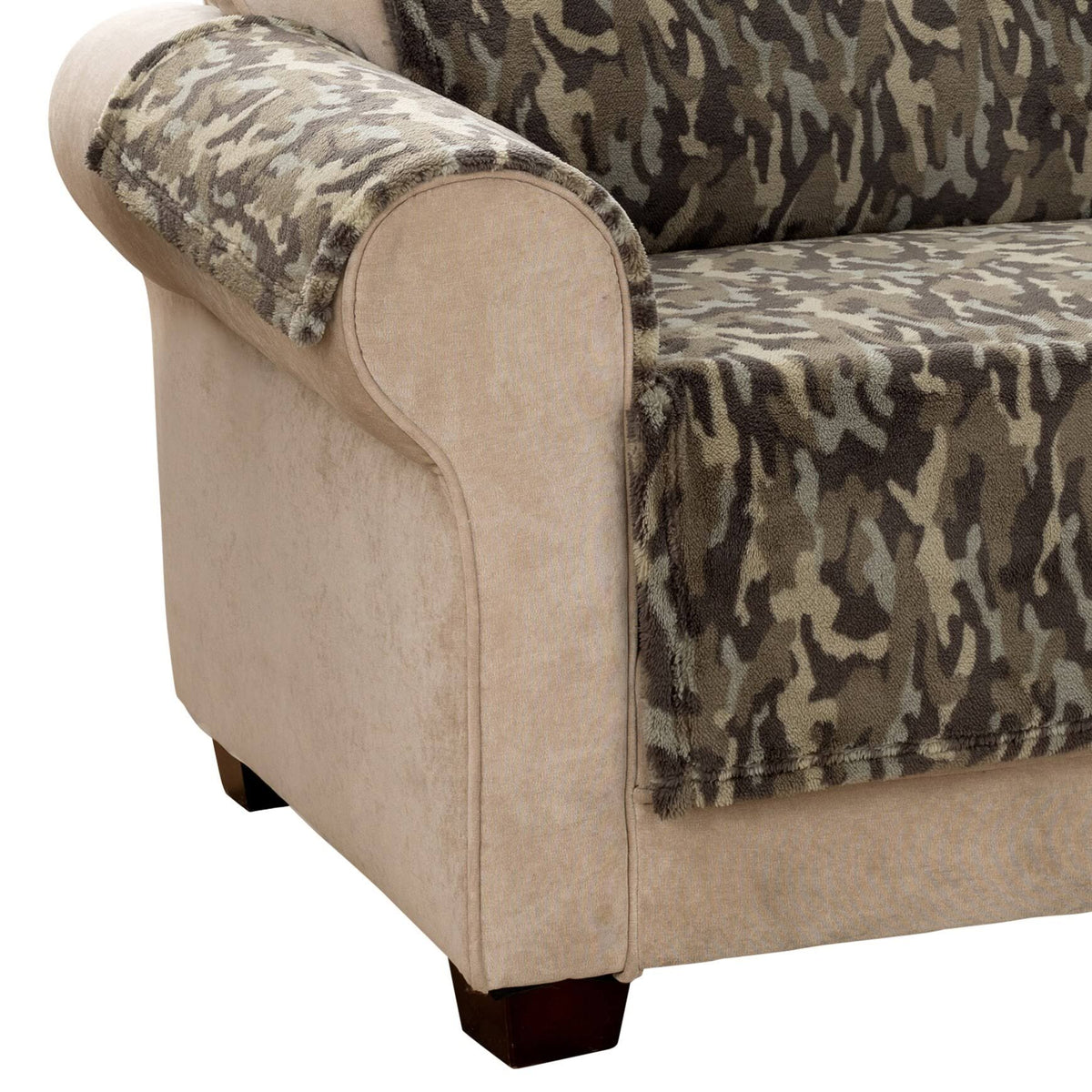 Olive Green Camo Plush Sofa Cover N487