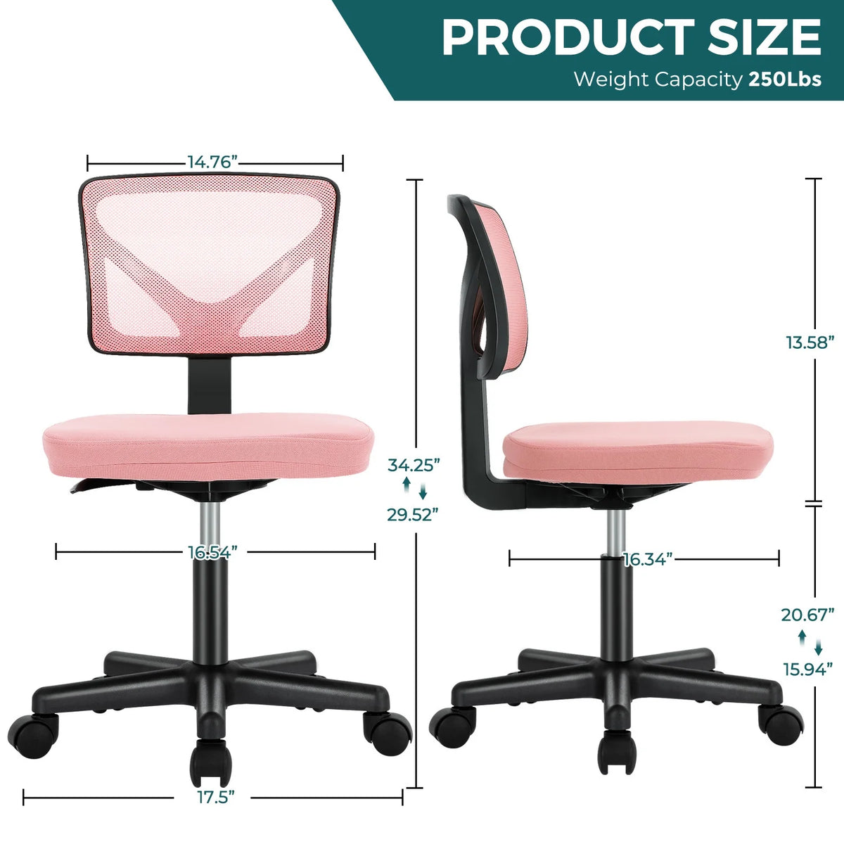 Armless Desk Chair with Lumbar Support W543