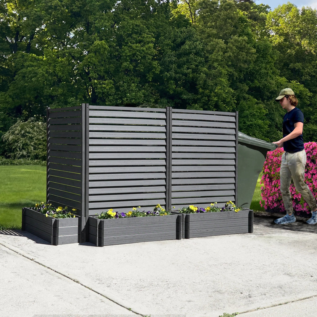 Charcoal Louvered Freestanding Screen with Planter Box S364