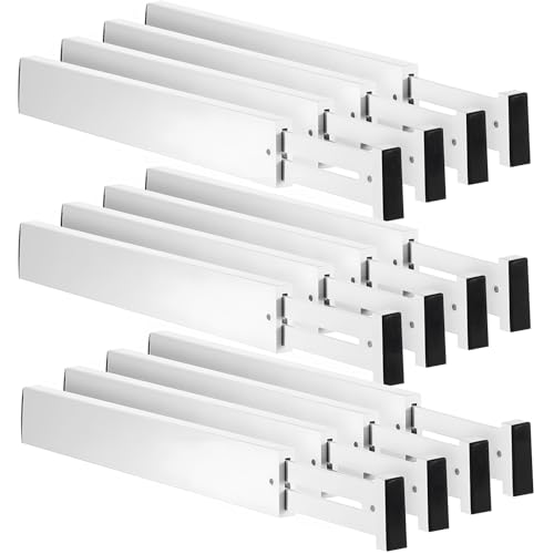 12 Pcs Bamboo Drawer Dividers Adjustable 2.4" High 17"-22" White X723151