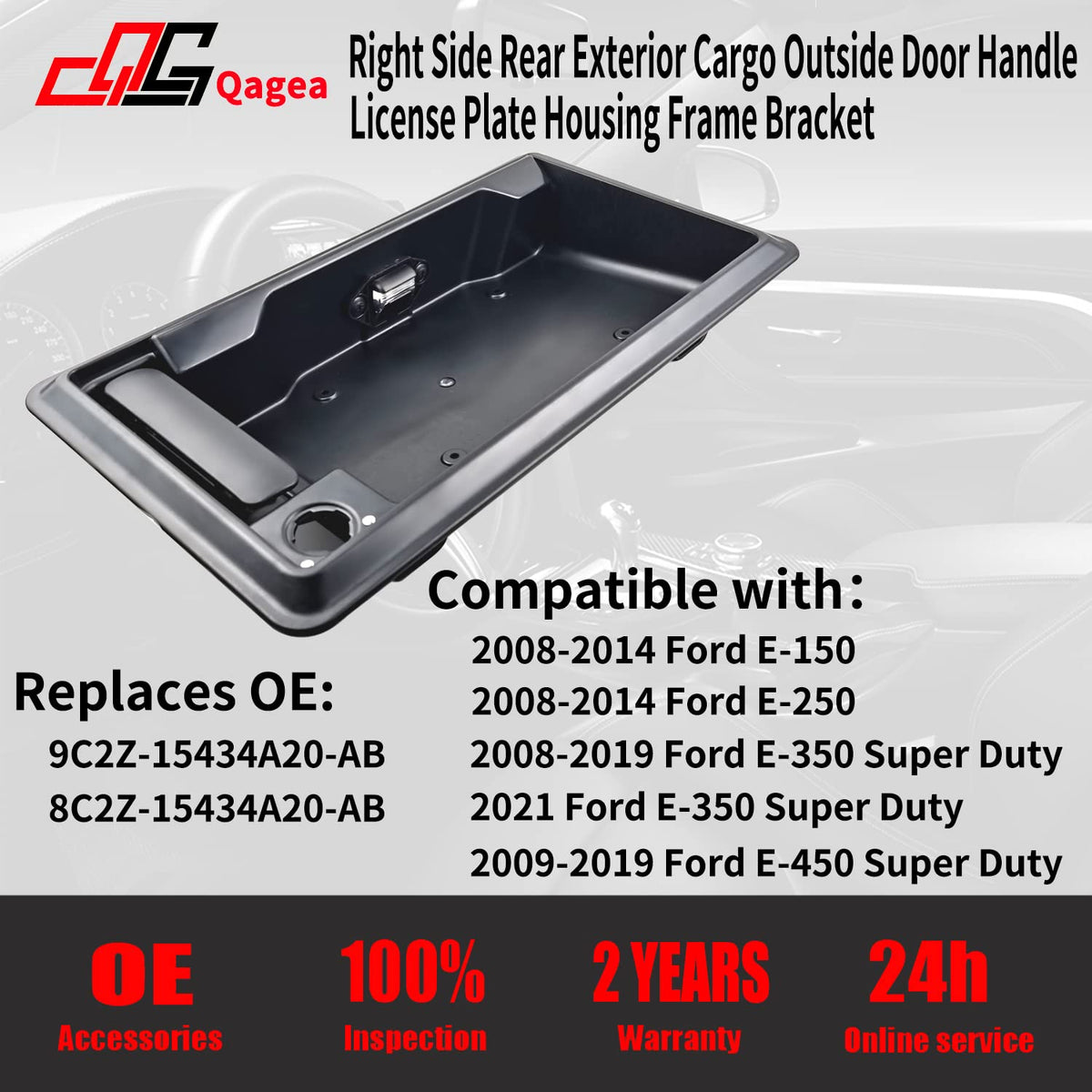 Right Side Rear Exterior Cargo Door Handle & License Plate Housing Frame Bracket for 08-21 Ford E150 E250 E350 E450, Pack of 2 W991
