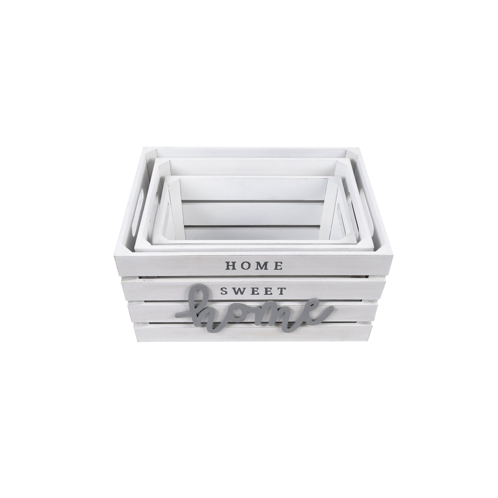 Rustic Whitewashed Nesting Storage Crates, Set of Three E954244