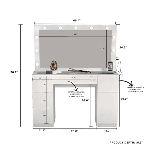 Black 7 Drawer Makeup Vanity Desk with Lights K50863
