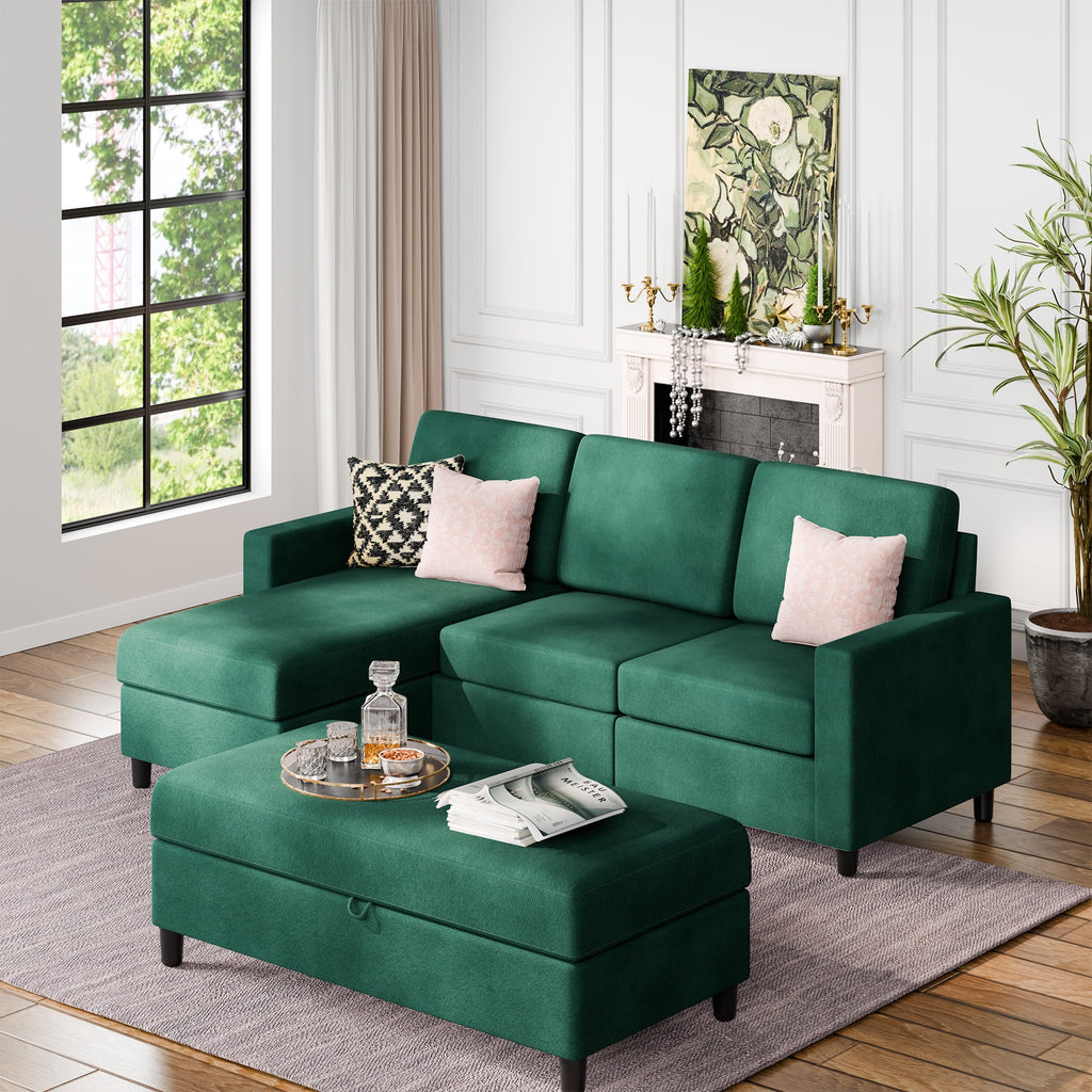 L Shaped 4 Seat Sectional Sofa with Storage Ottoman S37318