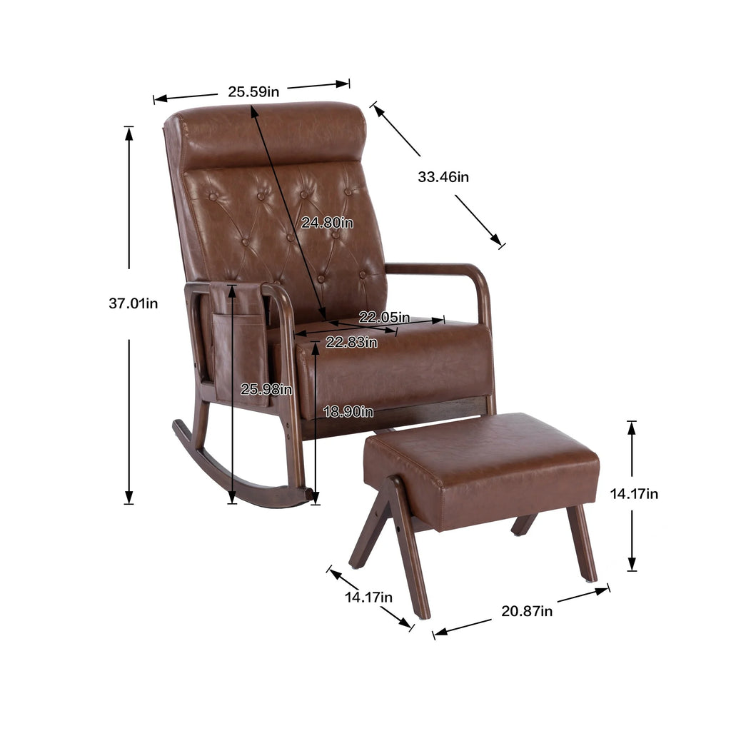 Polyester Upholstered High Backrest Accent Glider Rocker Chair With Ottoman Brown A63298