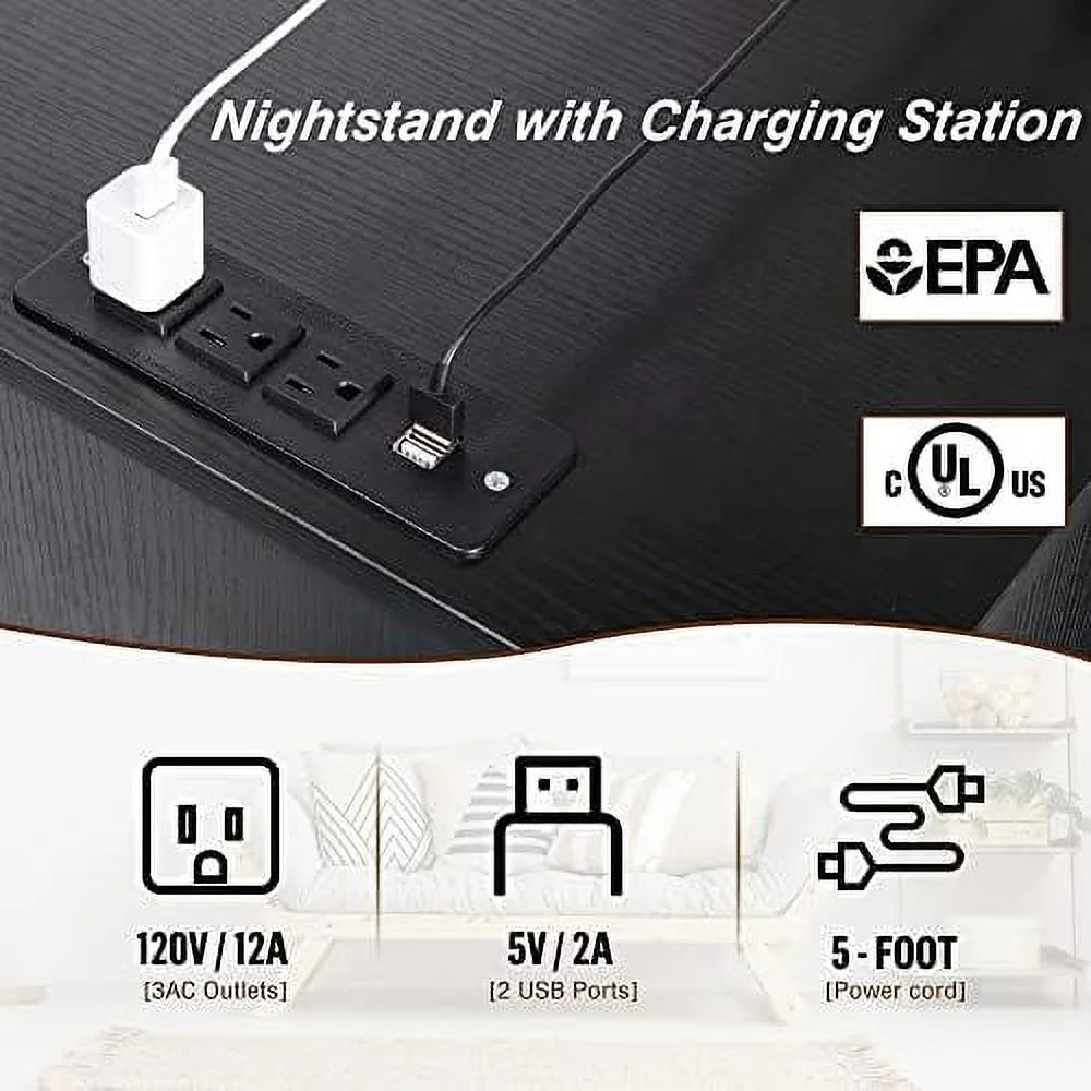 White Nightstand with Charging Station and USB Ports J822