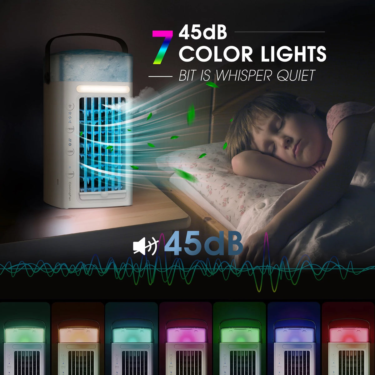 Portable Air Conditioner Desk Fan Humidifier 3 Speeds LED Light G9663
