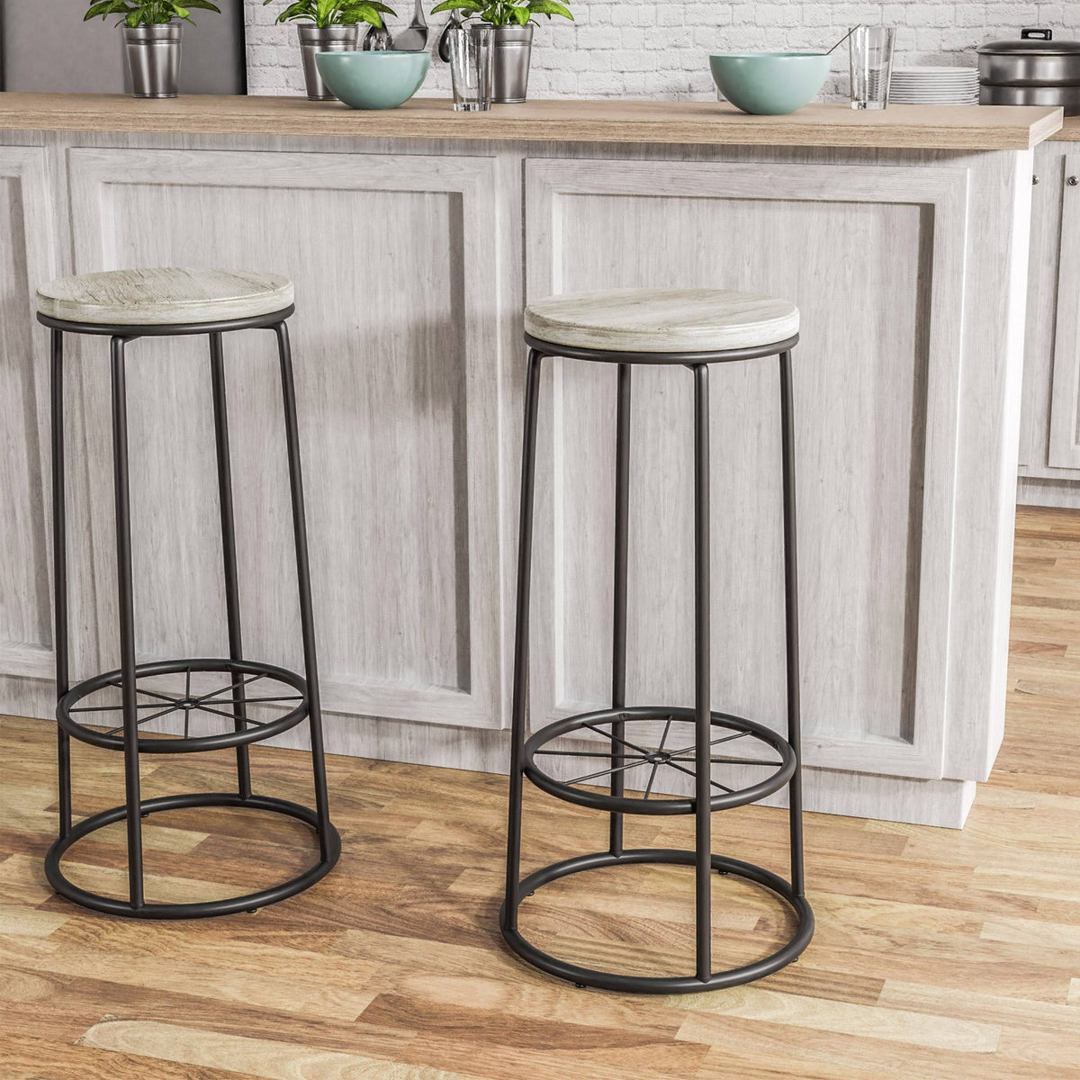 Rustic Metal Barstools Set of 2 A767