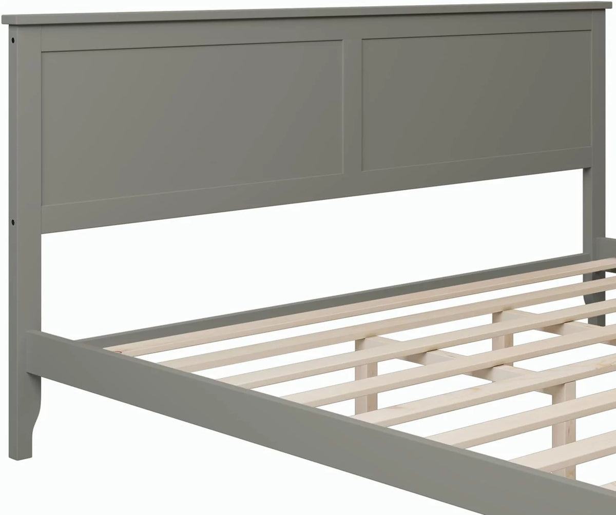 Gray Solid Wood Platform Bed Frame with Headboard H4129