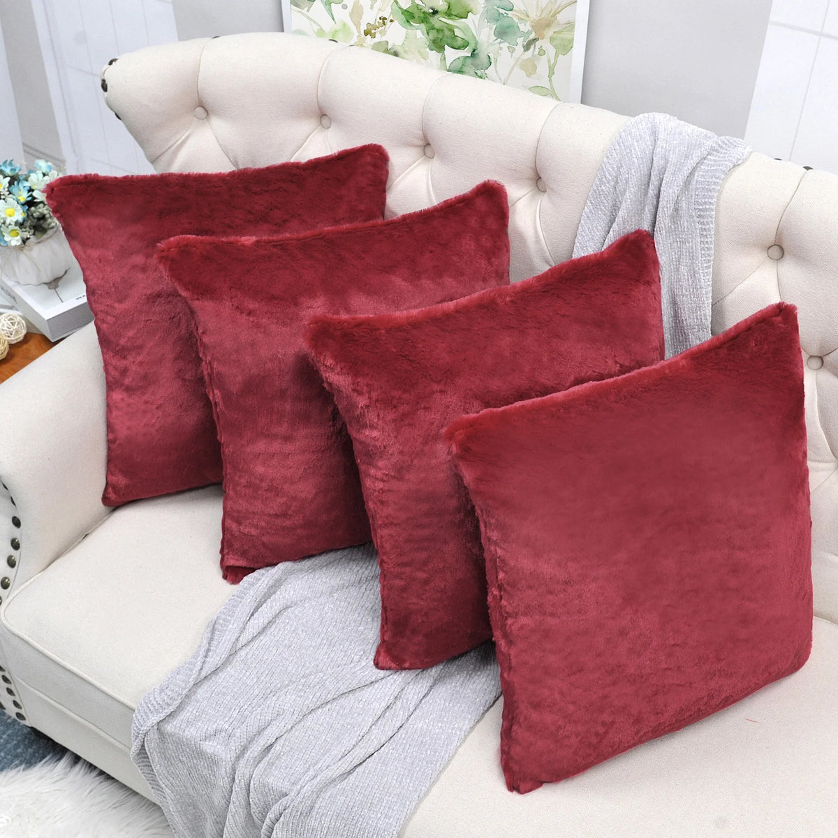 Faux Fur Throw Pillow Cover 4 Piece Set A888536
