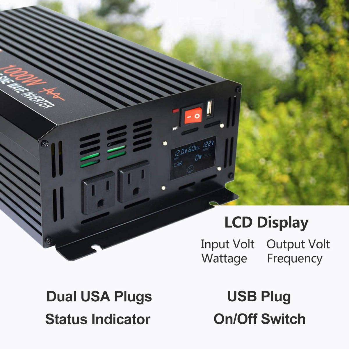 1000 Watt Pure Sine Wave Power Inverter 24V DC to AC 120V with LCD Display Remote Switch G94765