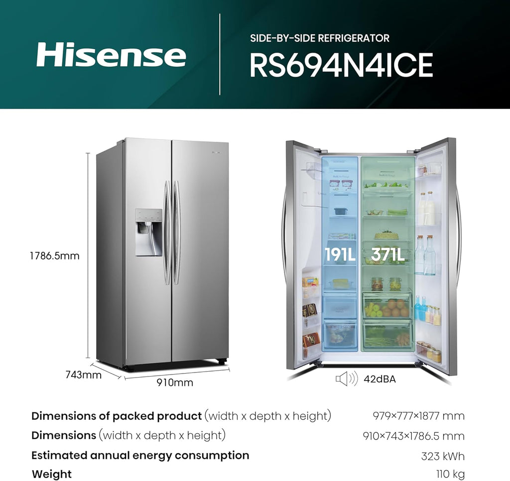 Stainless Steel Freestanding Side-by-Side Fridge Freezer with Water and Ice Dispenser D39495