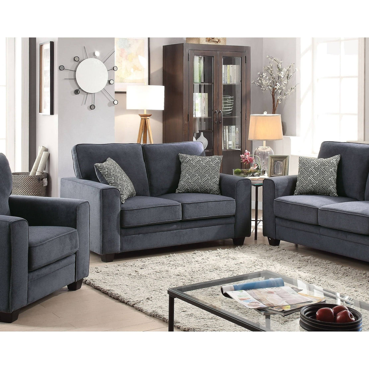 Blue Fabric Loveseat with Sleeper N915706