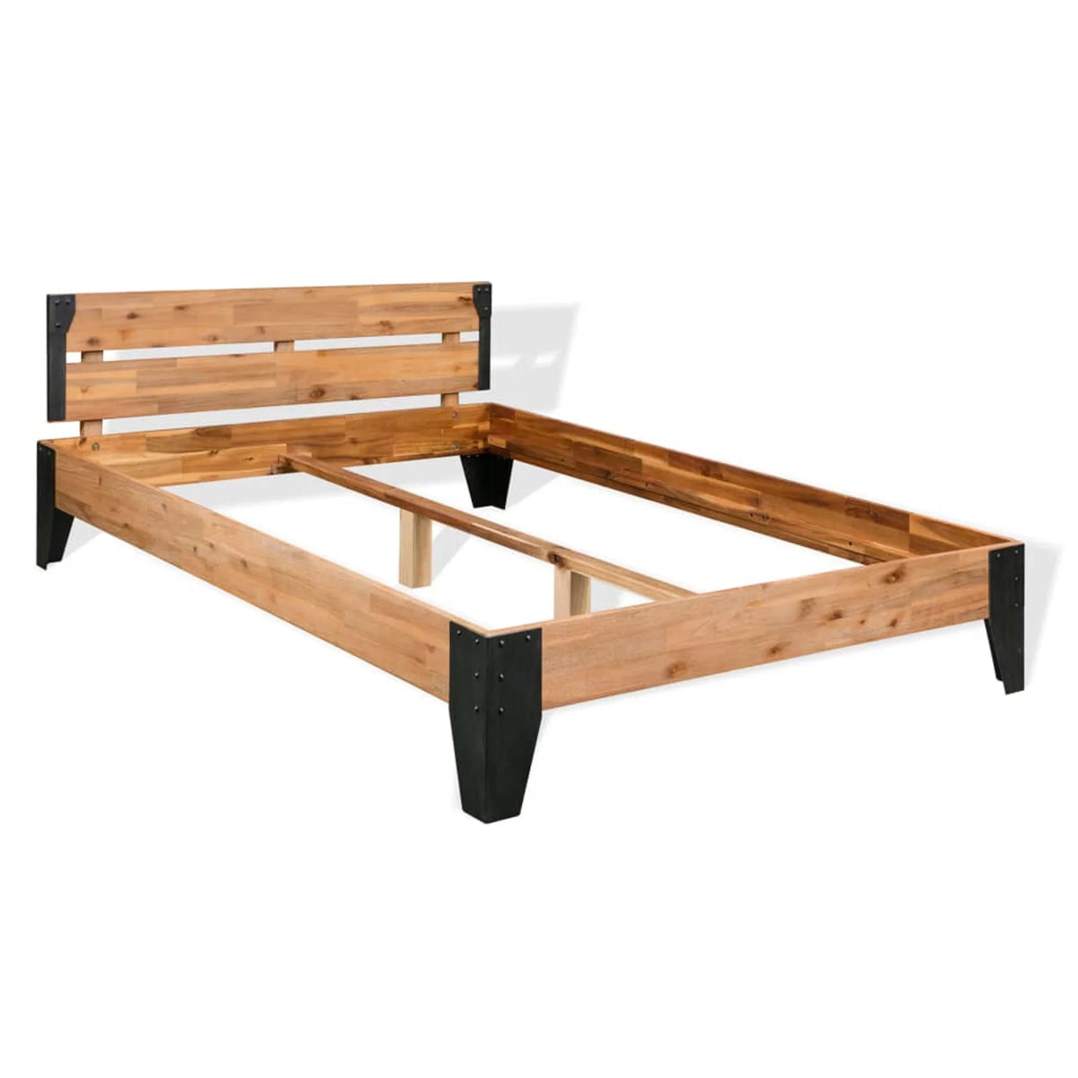 Acacia Wood Steel Platform Bed Frame with Headboard Y7311