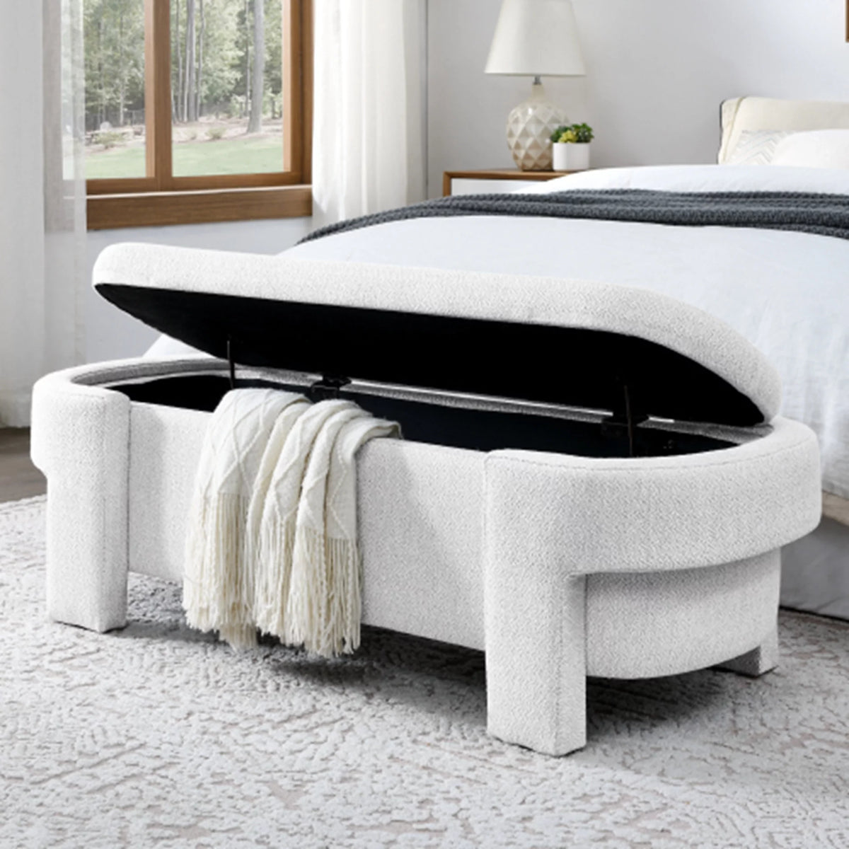 51" Chenille Upholstered Storage Ottoman Bench A171356