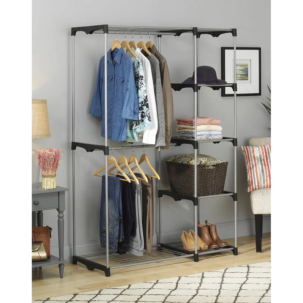 Silver and Black Double Rod Closet System N128255